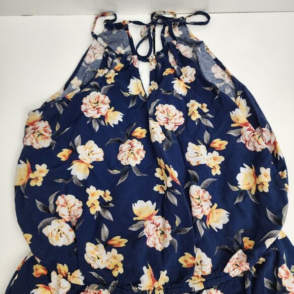 Aeropostale Navy Blue Floral High-Neck Romper Soft Breezy Fabric Women's Size M - Picture 2 of 6